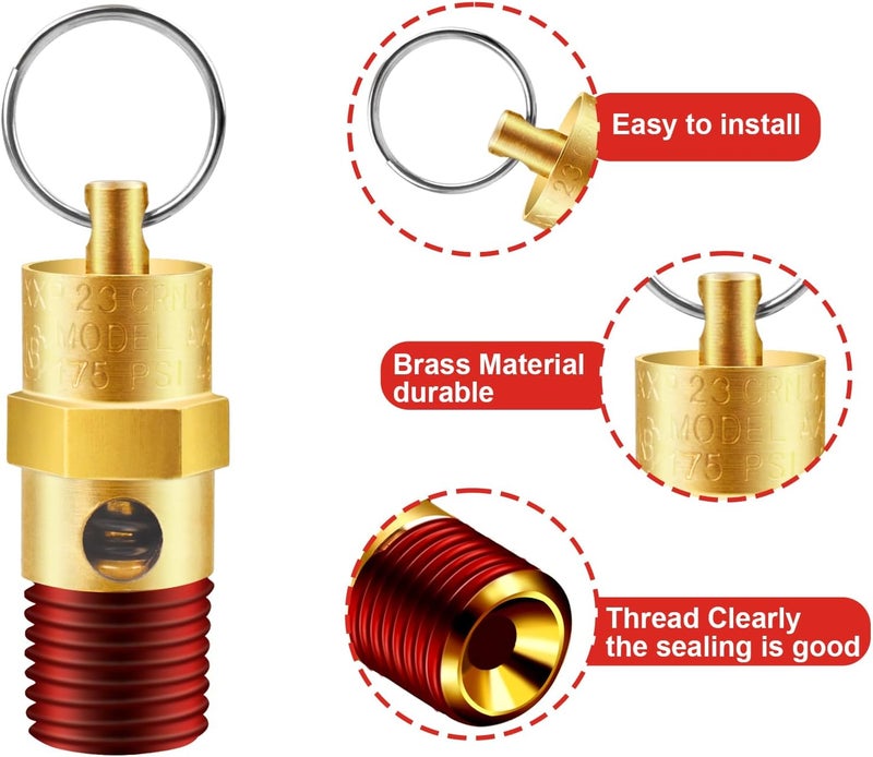 TOPGO 2 Pieces 1/4'' Male 175 PSI NPT Air Compressor Pressure Relief Valve Brass Safety Valve Air Compressor Check Valve - Image 3